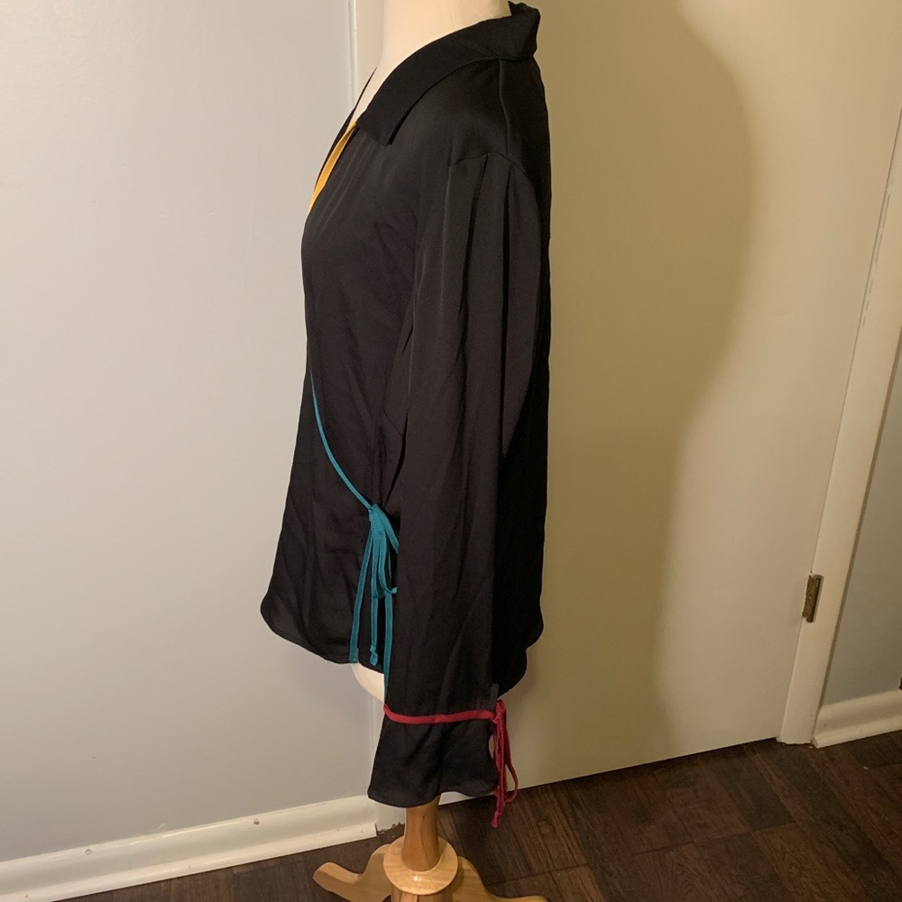 BCBGeneration Black Surplus’s Bodice Wrap Blouse With Sleeve Ties, XL - Picture 3 of 11